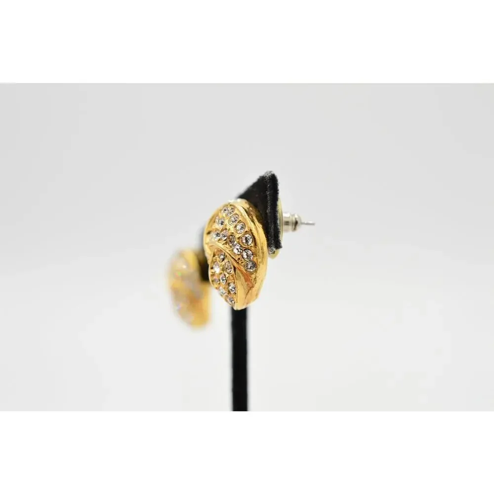1980s Roman Vintage Earrings Sparkling Pave Rhinestone Crystal Gold Signed Bin1